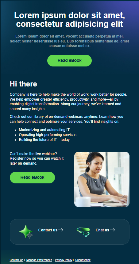 ServiceNow eBook nurture email