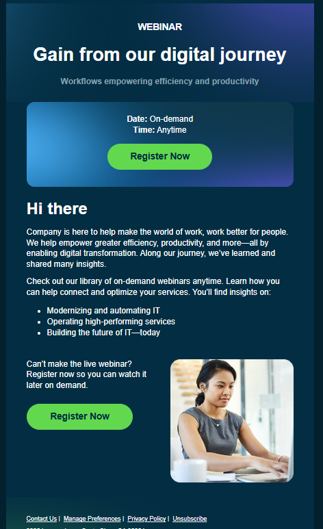 ServiceNow on-demand webinar email